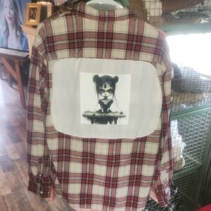 Men's Red Plaid Flannel Shirt with Graphic Back Panel